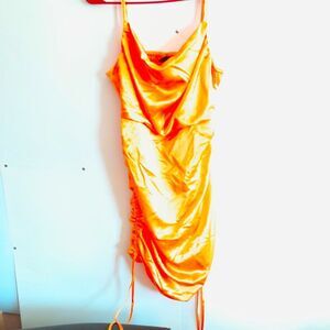 Wild Fable Women's Orange Satin Side Ruched Bodycon Midi Dress Size Medium